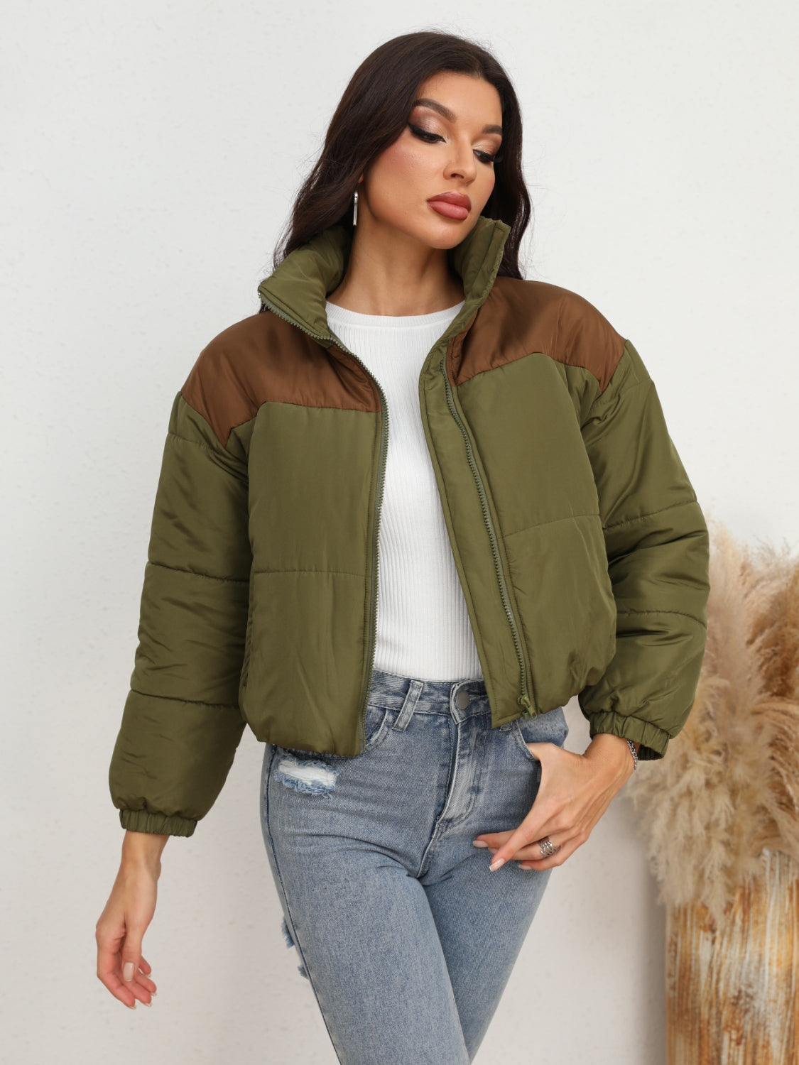 Two-Tone Zip-Up Puffer Jacket - Brinxx Couture