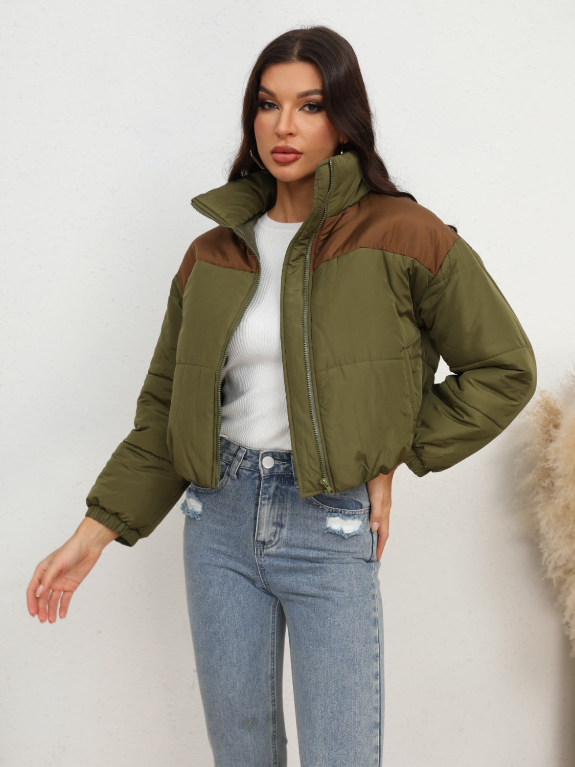 Two-Tone Zip-Up Puffer Jacket - Brinxx Couture