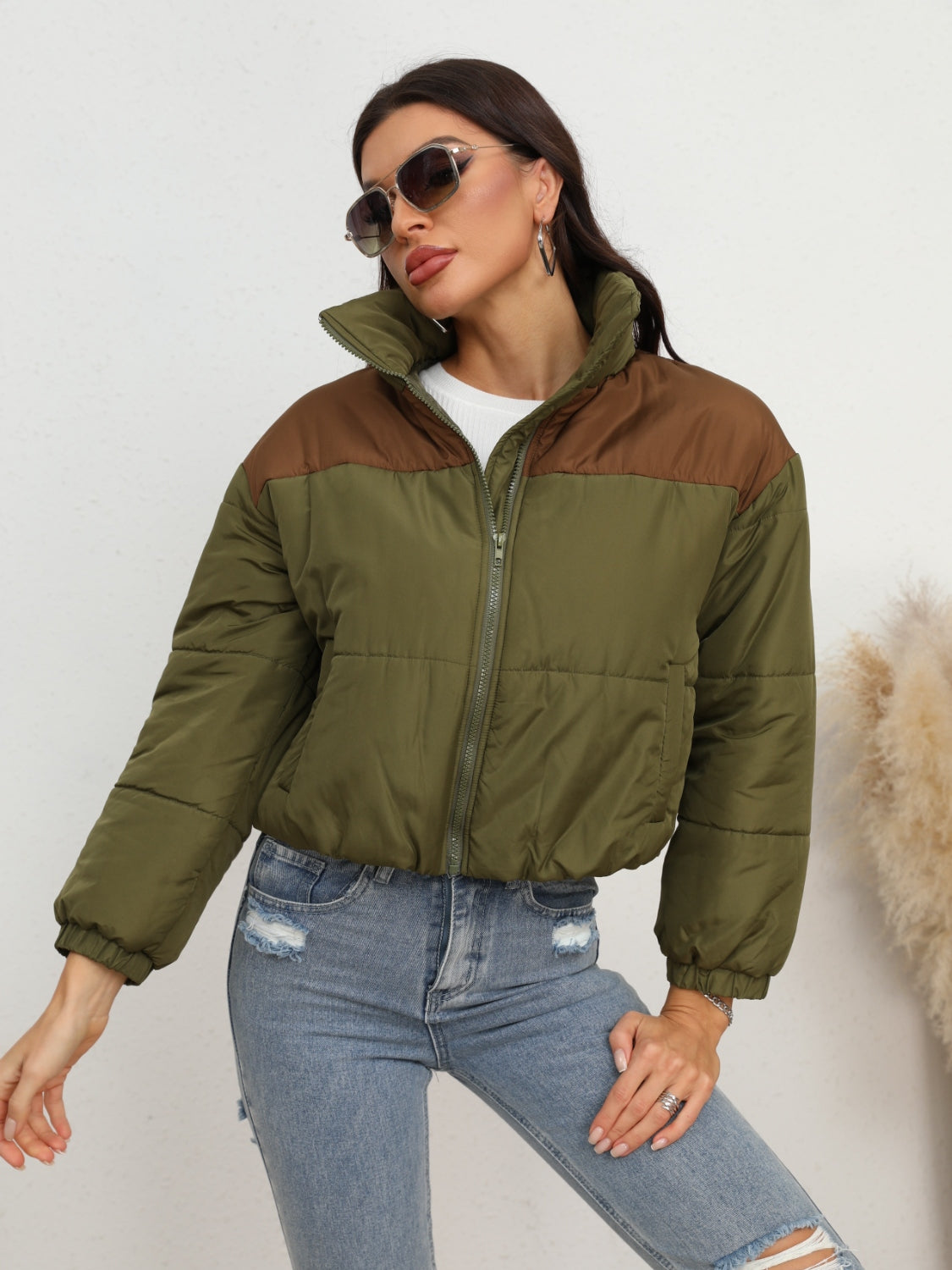 Two-Tone Zip-Up Puffer Jacket - Brinxx Couture