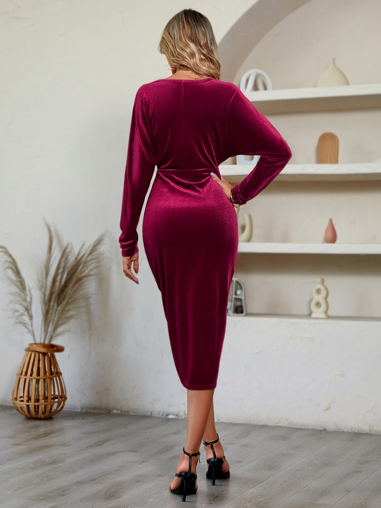 V-Neck Long Sleeve Tulip Hem Dress - Brinxx Couture