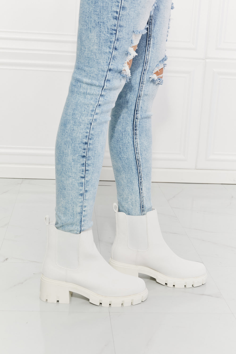 White Lug Sole Chelsea Boots - Brinxx Couture