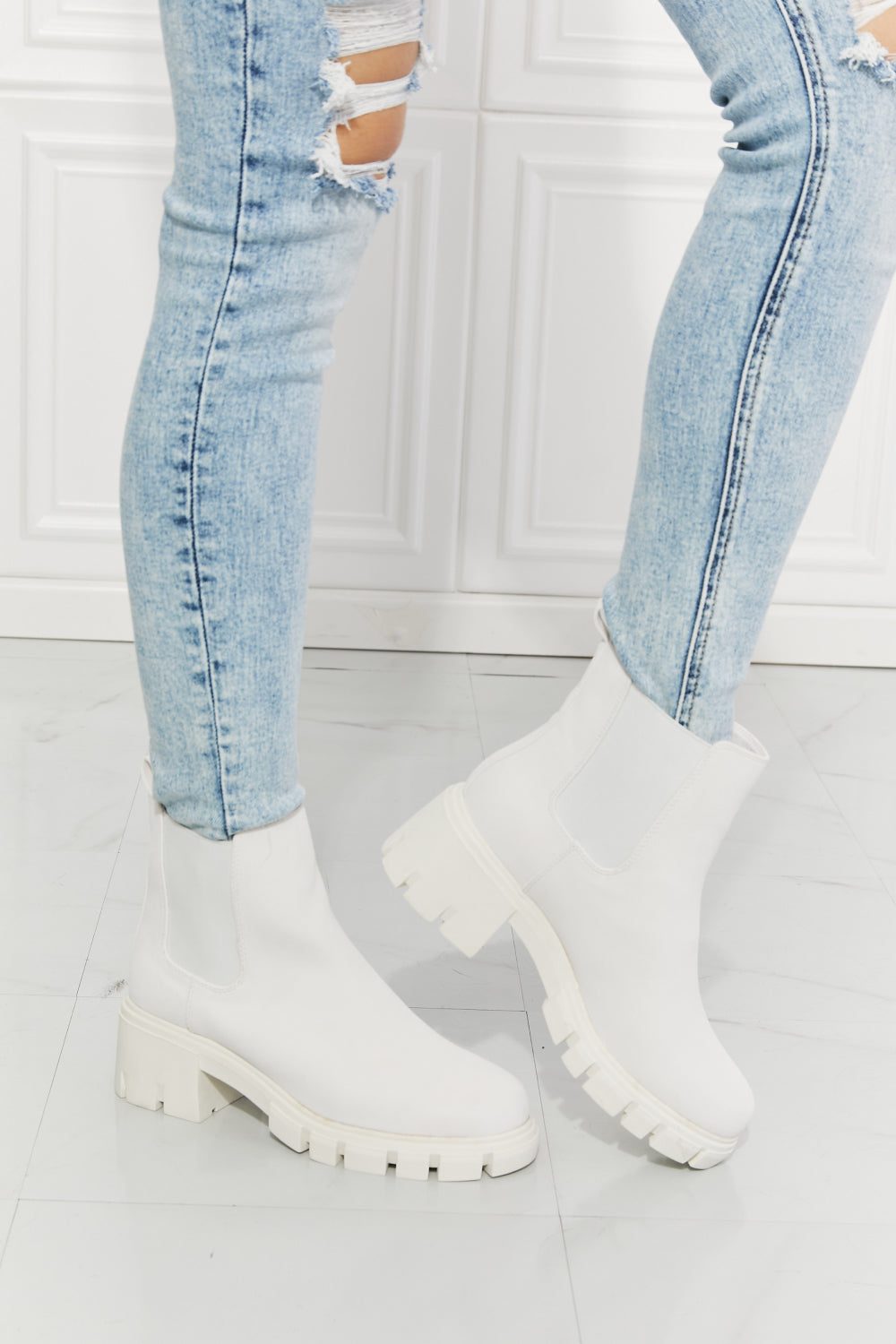 White Lug Sole Chelsea Boots - Brinxx Couture