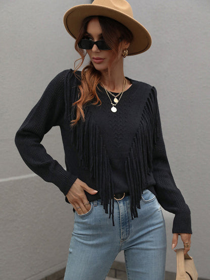 Women’s Fringed Knit Sweater - Brinxx Couture