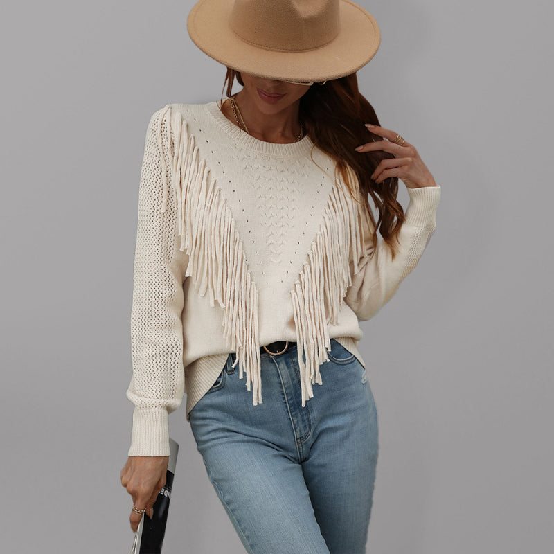 Women’s Fringed Knit Sweater - Brinxx Couture