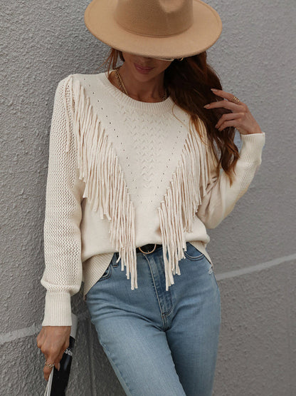 Women’s Fringed Knit Sweater - Brinxx Couture