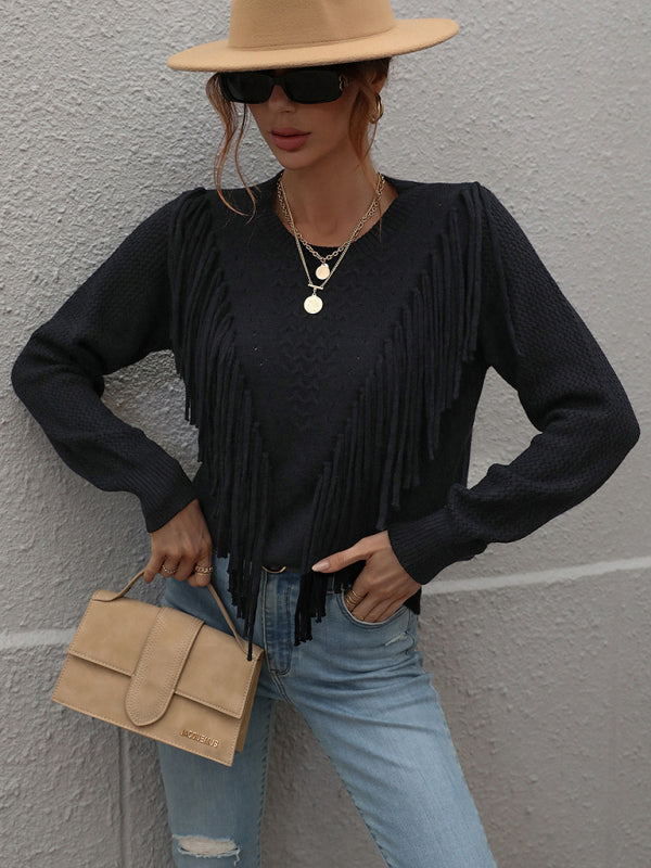 Women’s Fringed Knit Sweater - Brinxx Couture