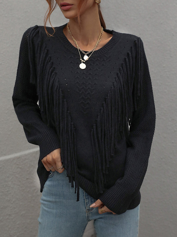 Women’s Fringed Knit Sweater - Brinxx Couture