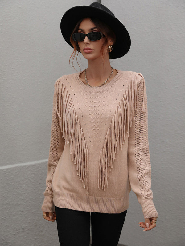 Women’s Fringed Knit Sweater - Brinxx Couture