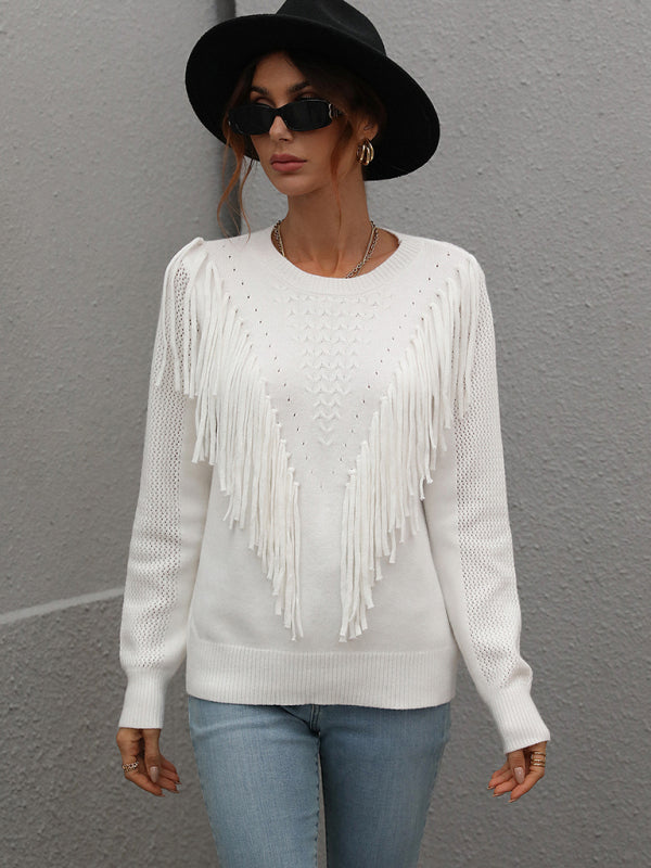 Women’s Fringed Knit Sweater - Brinxx Couture