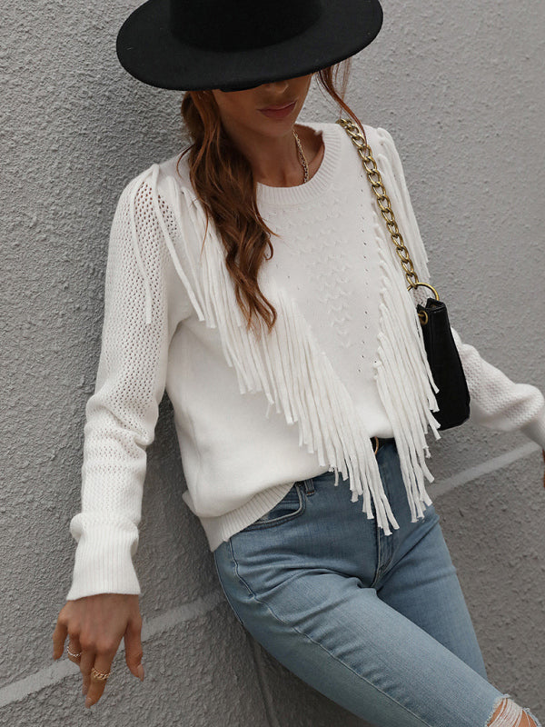 Women’s Fringed Knit Sweater - Brinxx Couture