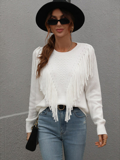 Women’s Fringed Knit Sweater - Brinxx Couture