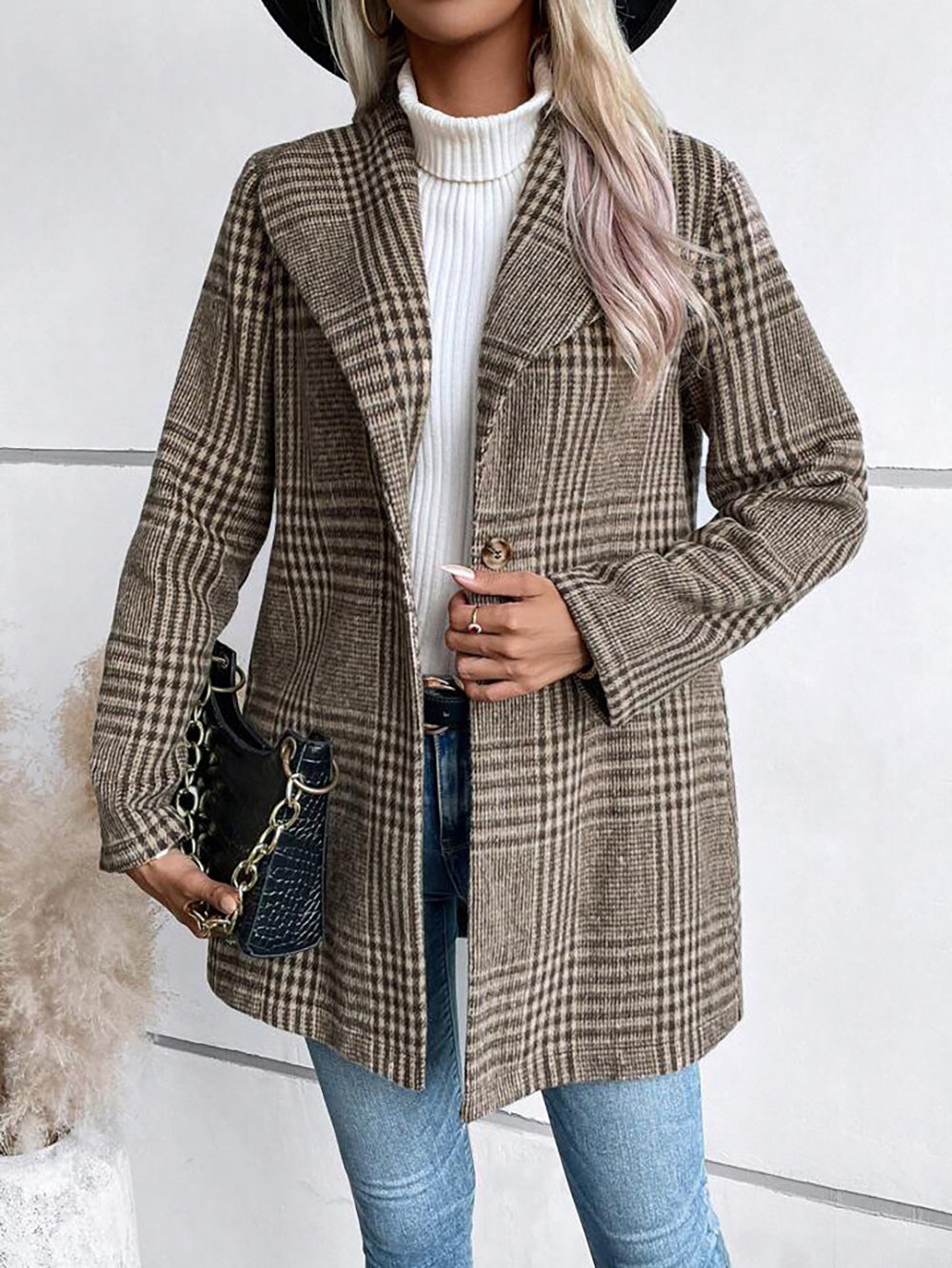 Woolen Plaid Coat Slim Fit Coat - Brinxx Couture