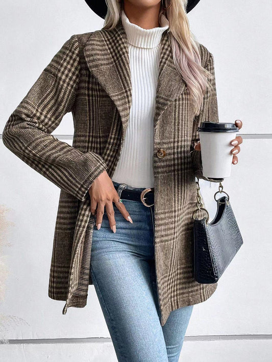 A stylish Woolen Plaid Coat Slim Fit Coat for women. this piece adds a touch of elegance to your outfit - Brinxx Couture