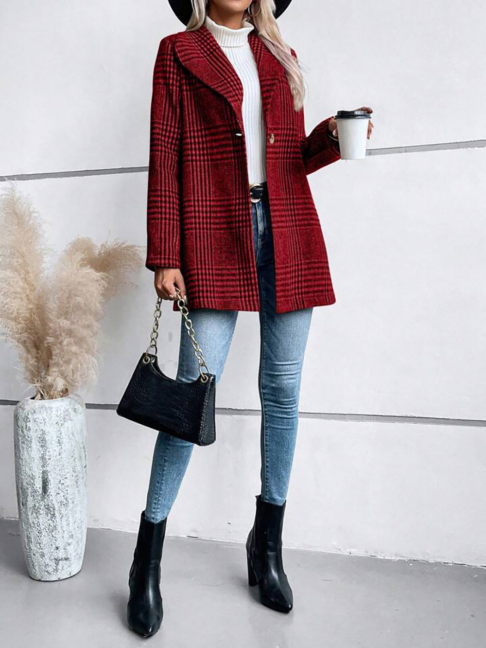 Woolen Plaid Coat Slim Fit Coat - Brinxx Couture