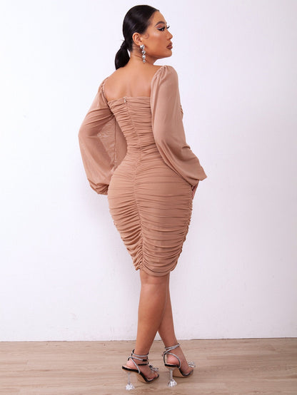 Zip-Back Ruched Bodycon Dress - Brinxx Couture