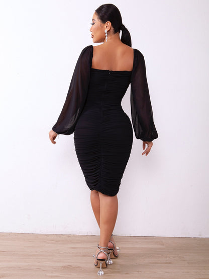 Zip-Back Ruched Bodycon Dress - Brinxx Couture