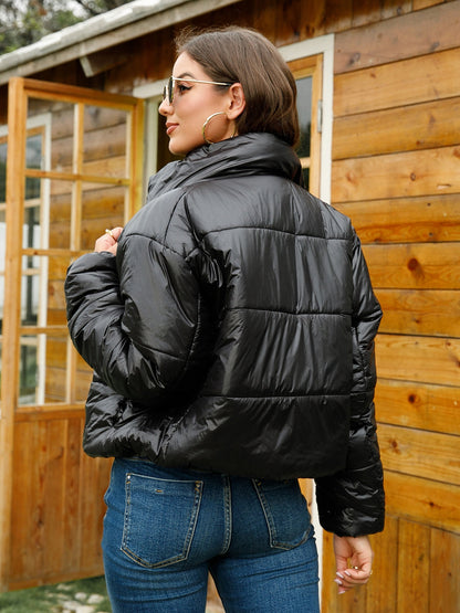 Zip-Up High Neck Puffer Jacket - Brinxx Couture