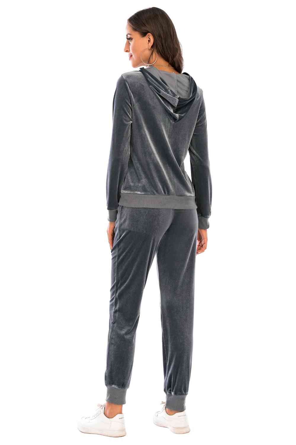 Zip-Up Hooded Jacket and Pants Set - Brinxx Couture