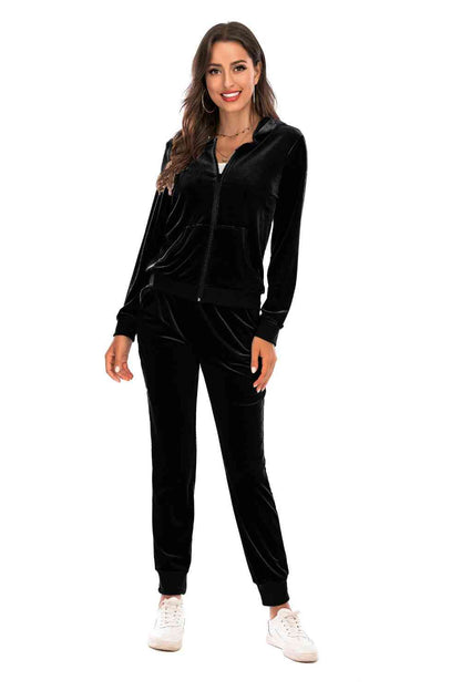 Zip-Up Hooded Jacket and Pants Set - Brinxx Couture