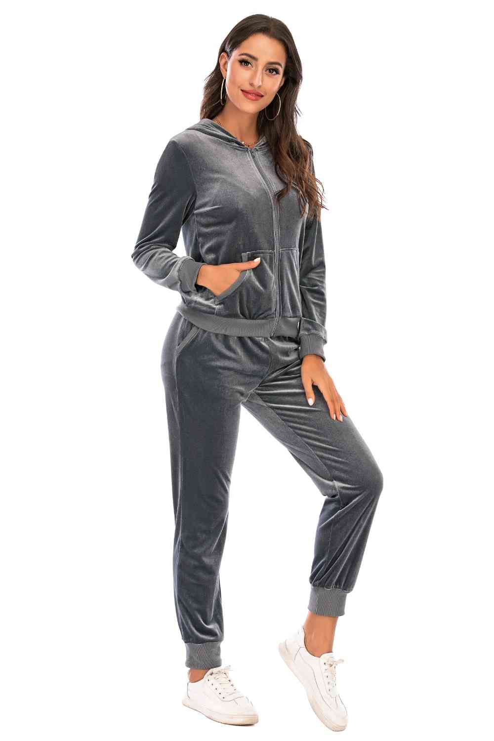 Zip-Up Hooded Jacket and Pants Set - Brinxx Couture