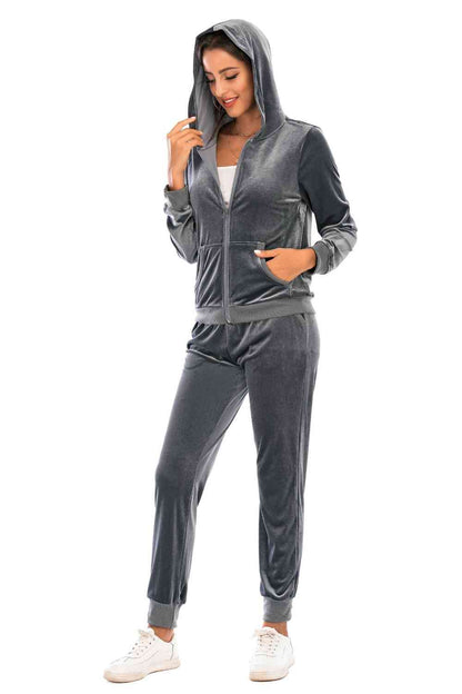 Zip-Up Hooded Jacket and Pants Set - Brinxx Couture