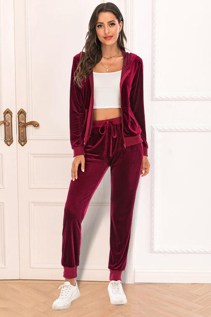 Zip-Up Hooded Jacket and Pants Set - Brinxx Couture