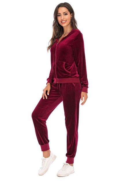 Zip-Up Hooded Jacket and Pants Set - Brinxx Couture