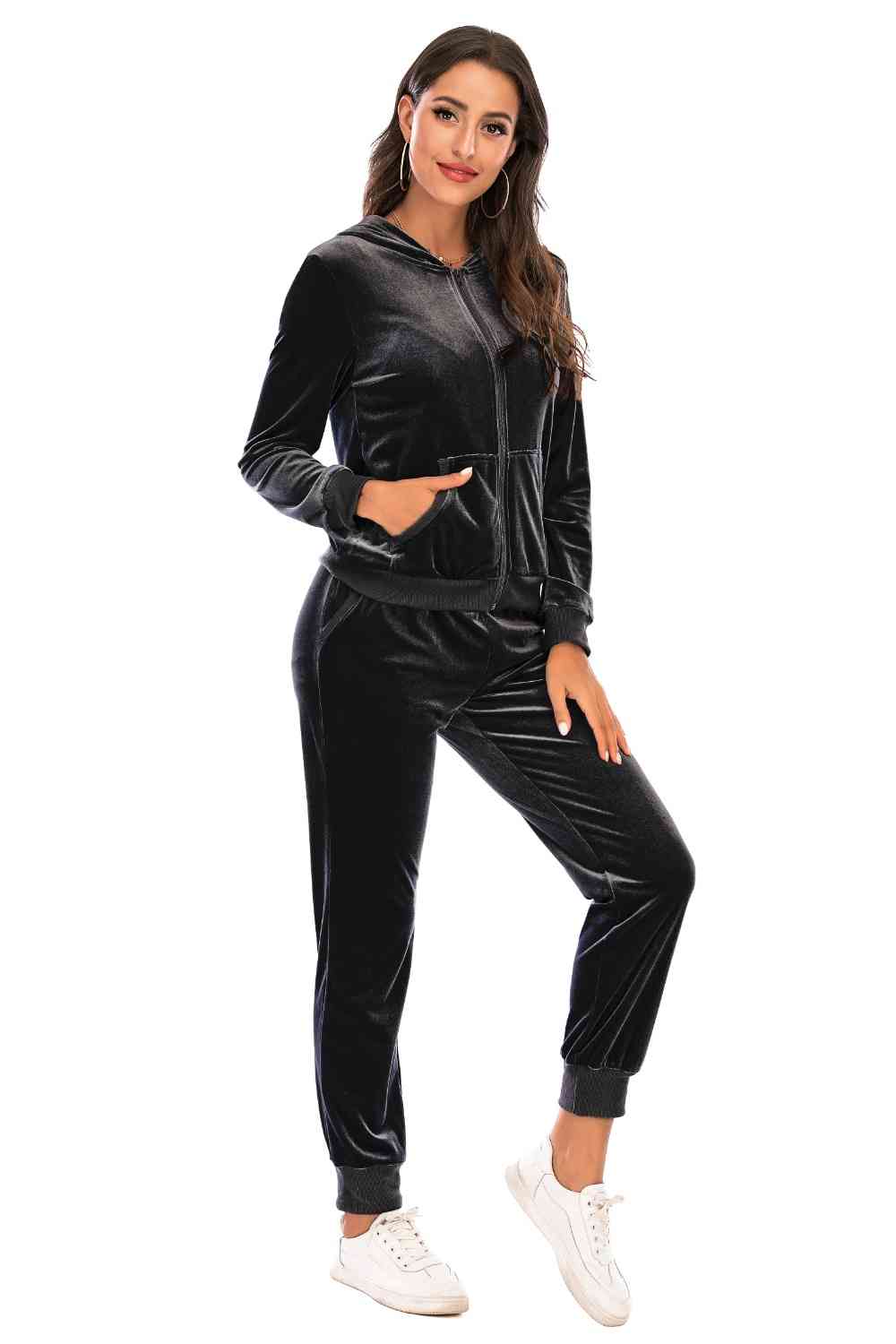 Zip-Up Hooded Jacket and Pants Set - Brinxx Couture