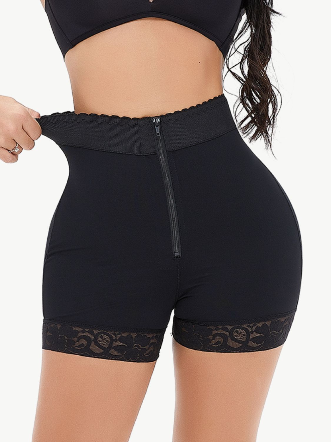 Zip-Up Lace Trim Shaping Shorts - Brinxx Couture