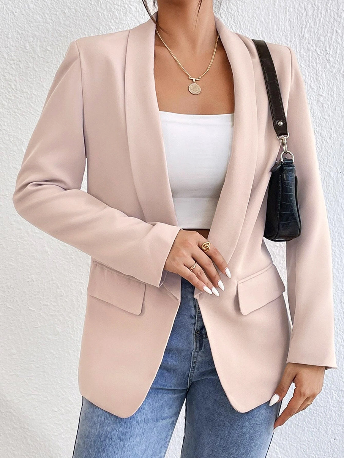 Shawl Collar Long Sleeve Blazer - Brinxx Couture