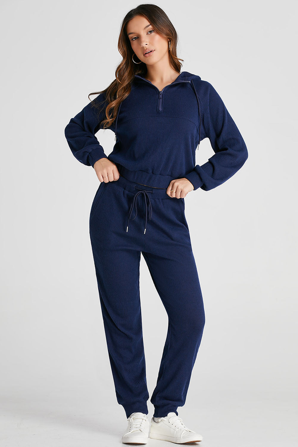 Drawstring Half Zip Hoodie and Joggers Active Set - Brinxx Couture