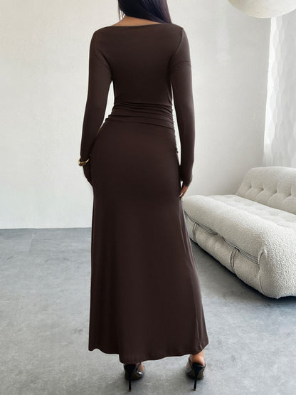 Ruched Long Sleeve Maxi Dress - Brinxx Couture