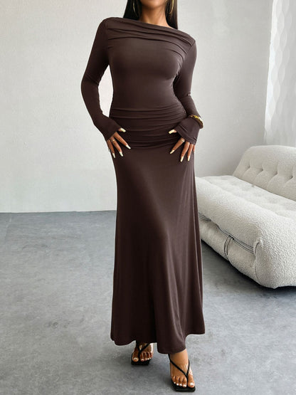 Ruched Long Sleeve Maxi Dress - Brinxx Couture