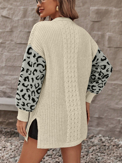 Pocketed Leopard Open Front Cardigan - Brinxx Couture