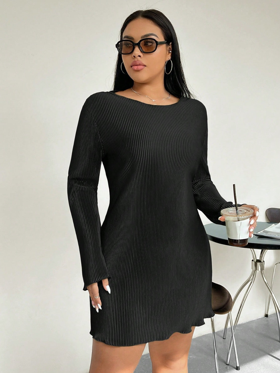 Plus Size Lettuce Hem Long Sleeve Dress - Brinxx Couture