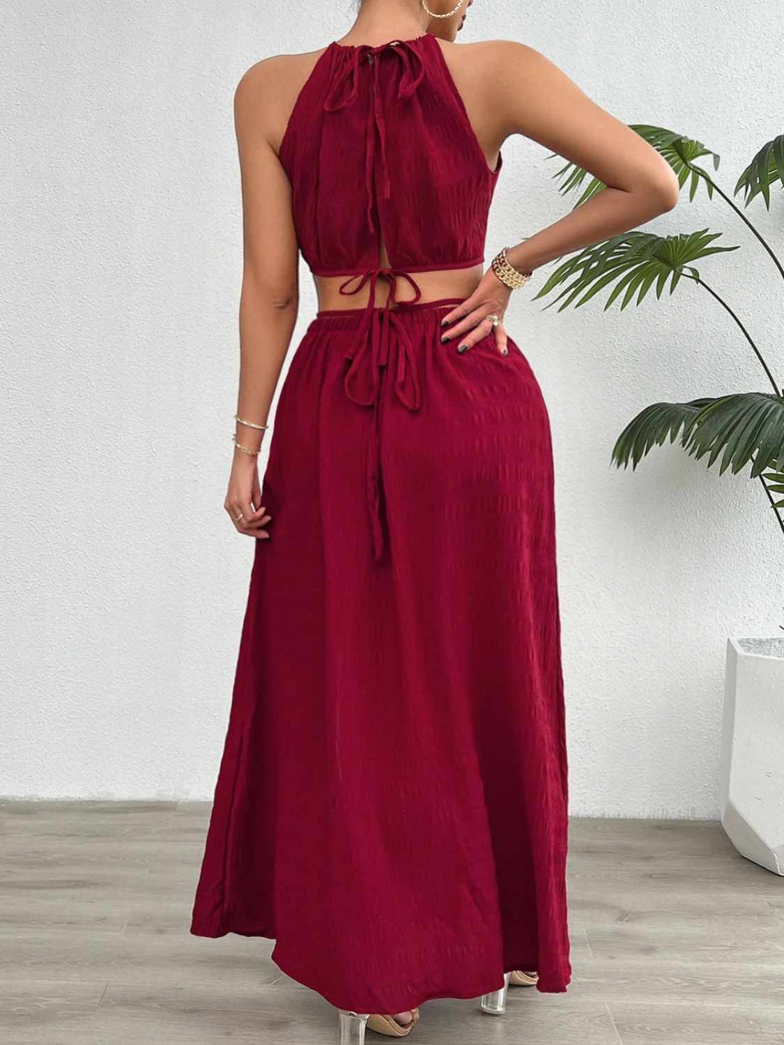 Grecian Neck Top and Slit Skirt Set - Brinxx Couture