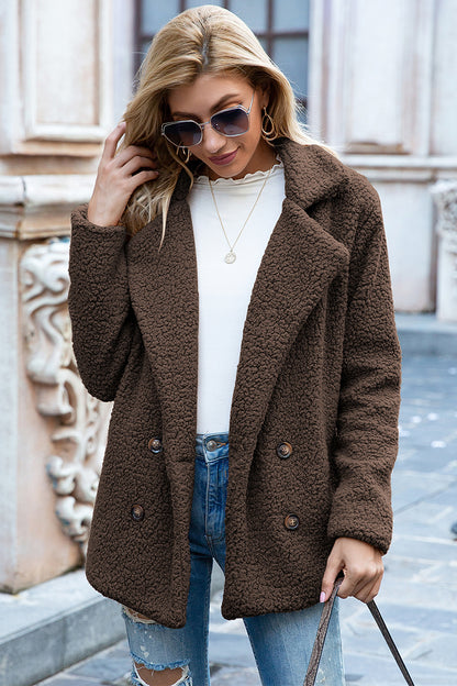 Lapel Collar Sherpa Coat - Brinxx Couture