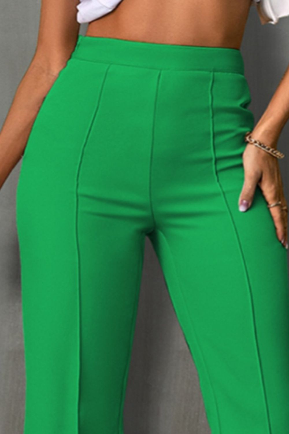 Green High Waist Straight Pants - Brinxx Couture