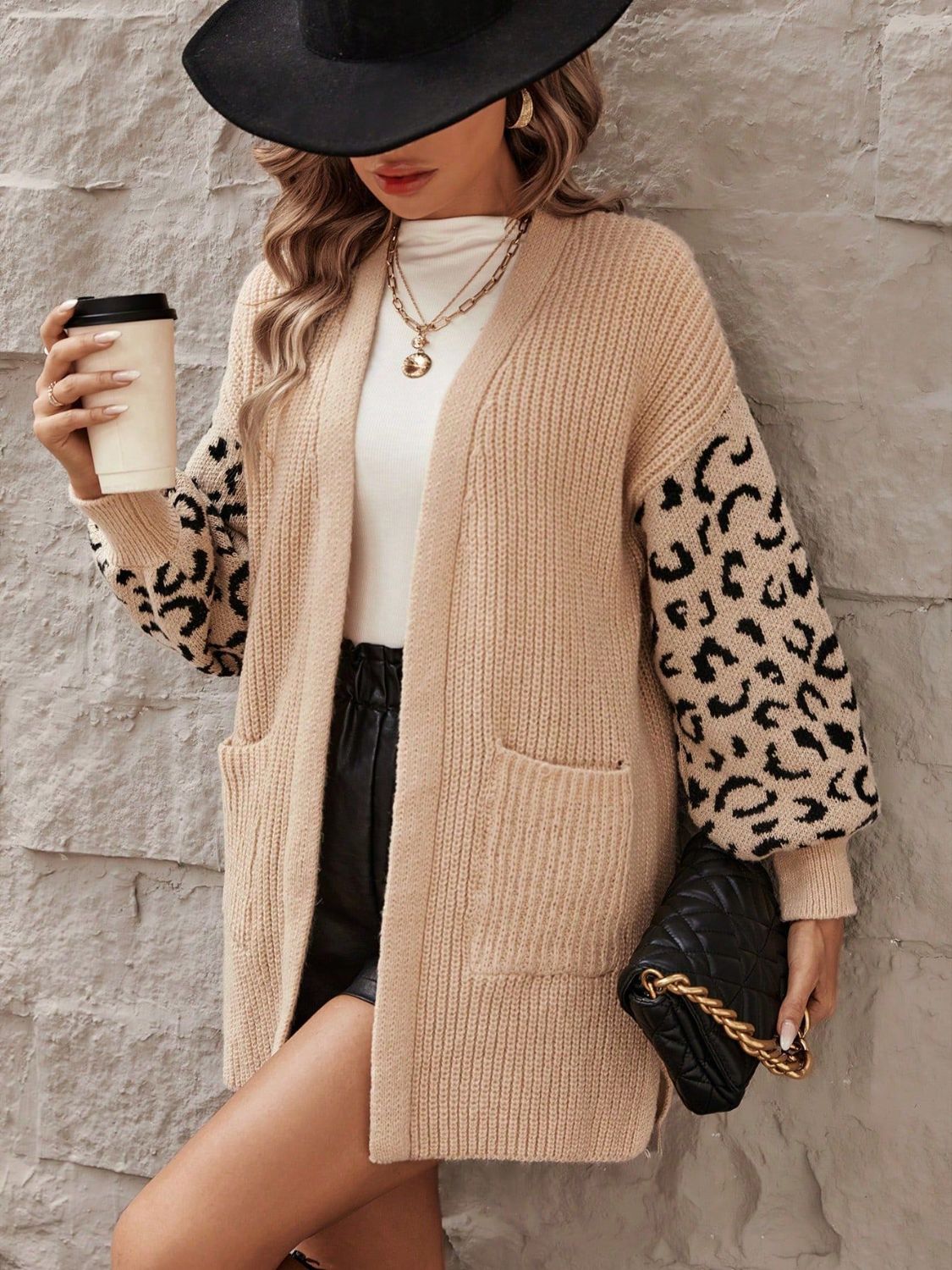 Pocketed Leopard Open Front Cardigan - Brinxx Couture