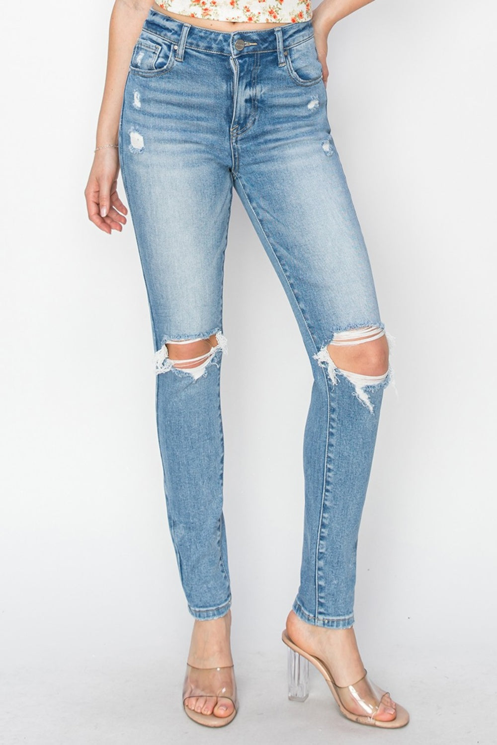 Risen High Rise Distressed Skinny Jeans - Brinxx Couture