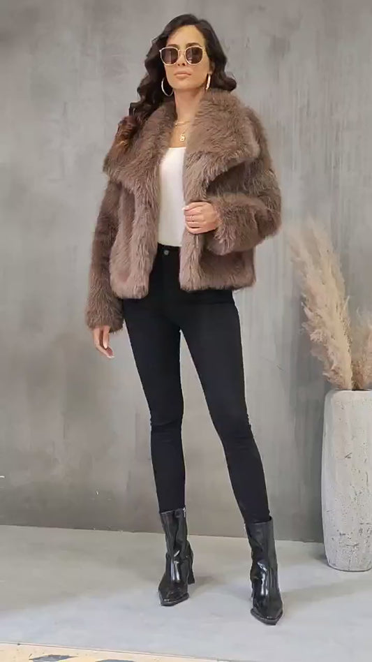 Faux Fur Large Collared Coat