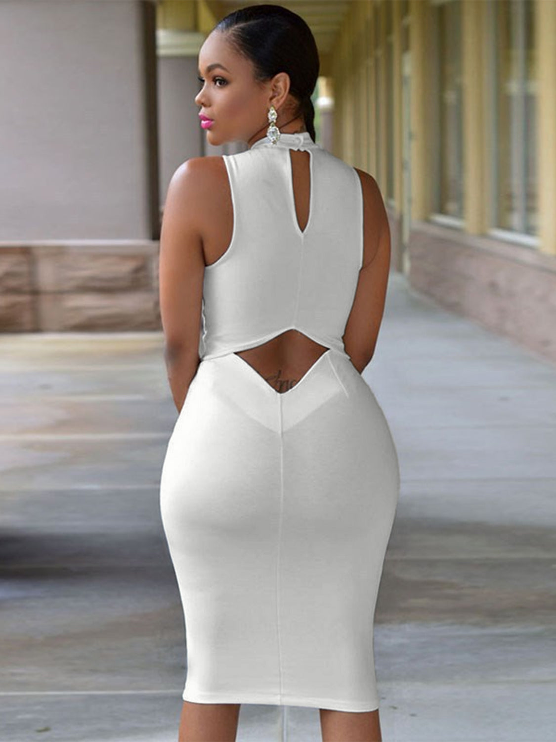 Cutout Mock Neck Sleeveless Dress - Brinxx Couture