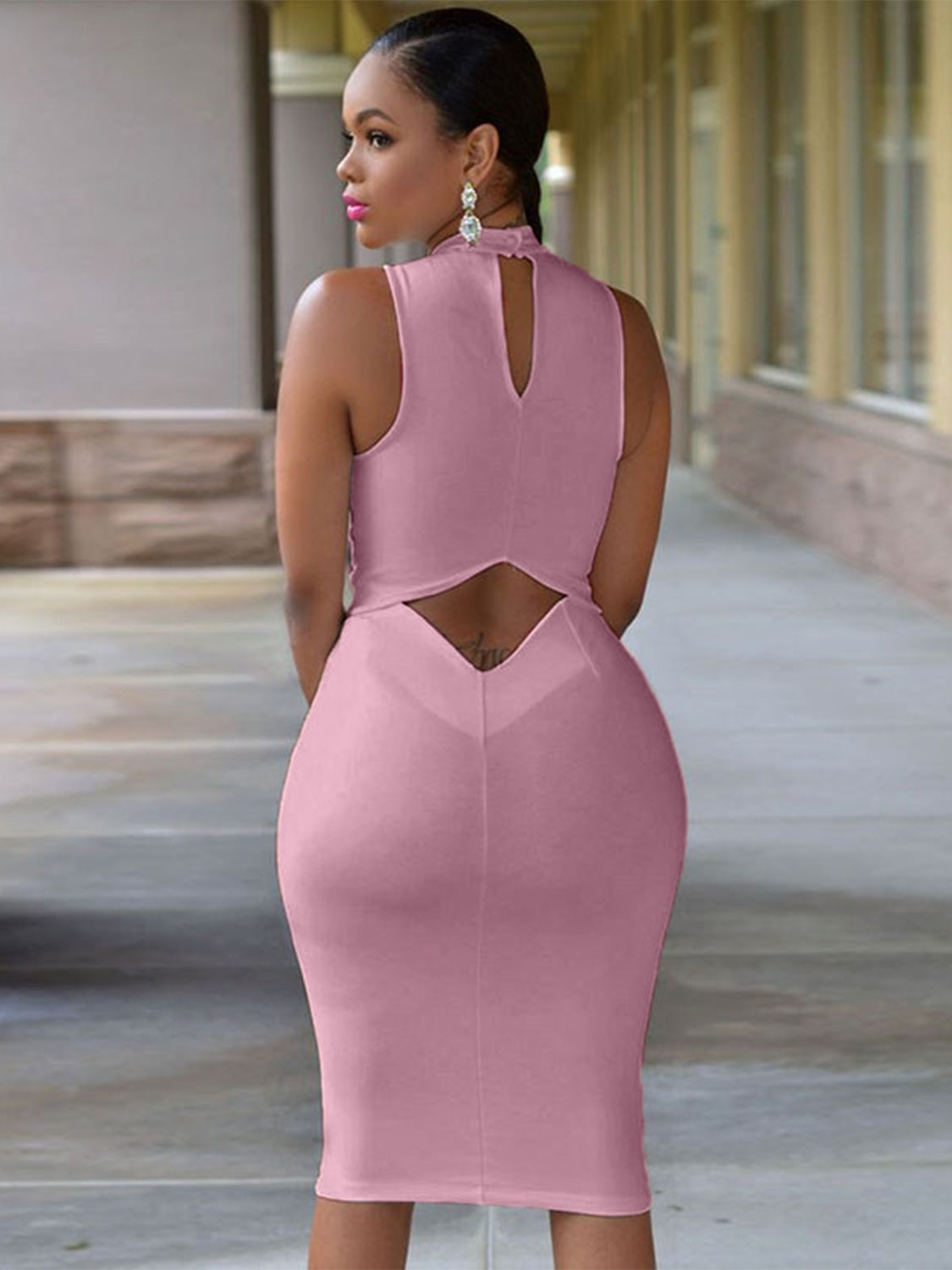 Cutout Mock Neck Sleeveless Dress - Brinxx Couture