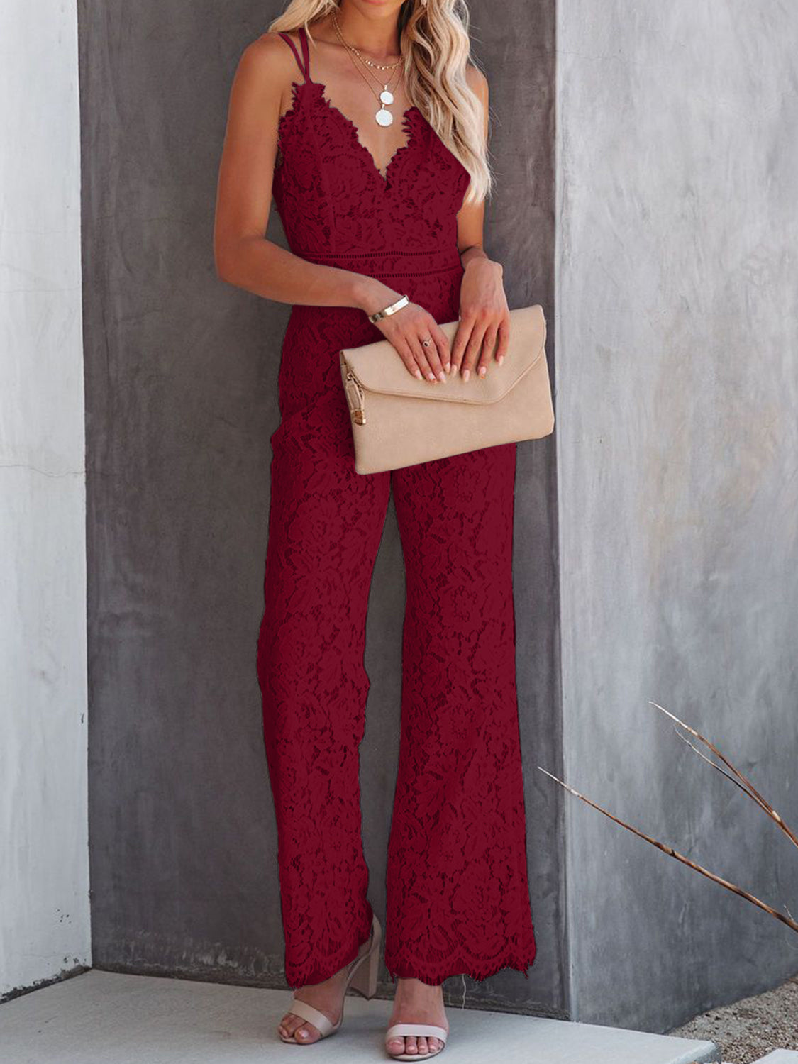 Lace V-Neck Spaghetti Strap Jumpsuit - Brinxx Couture