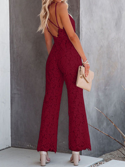 Lace V-Neck Spaghetti Strap Jumpsuit - Brinxx Couture