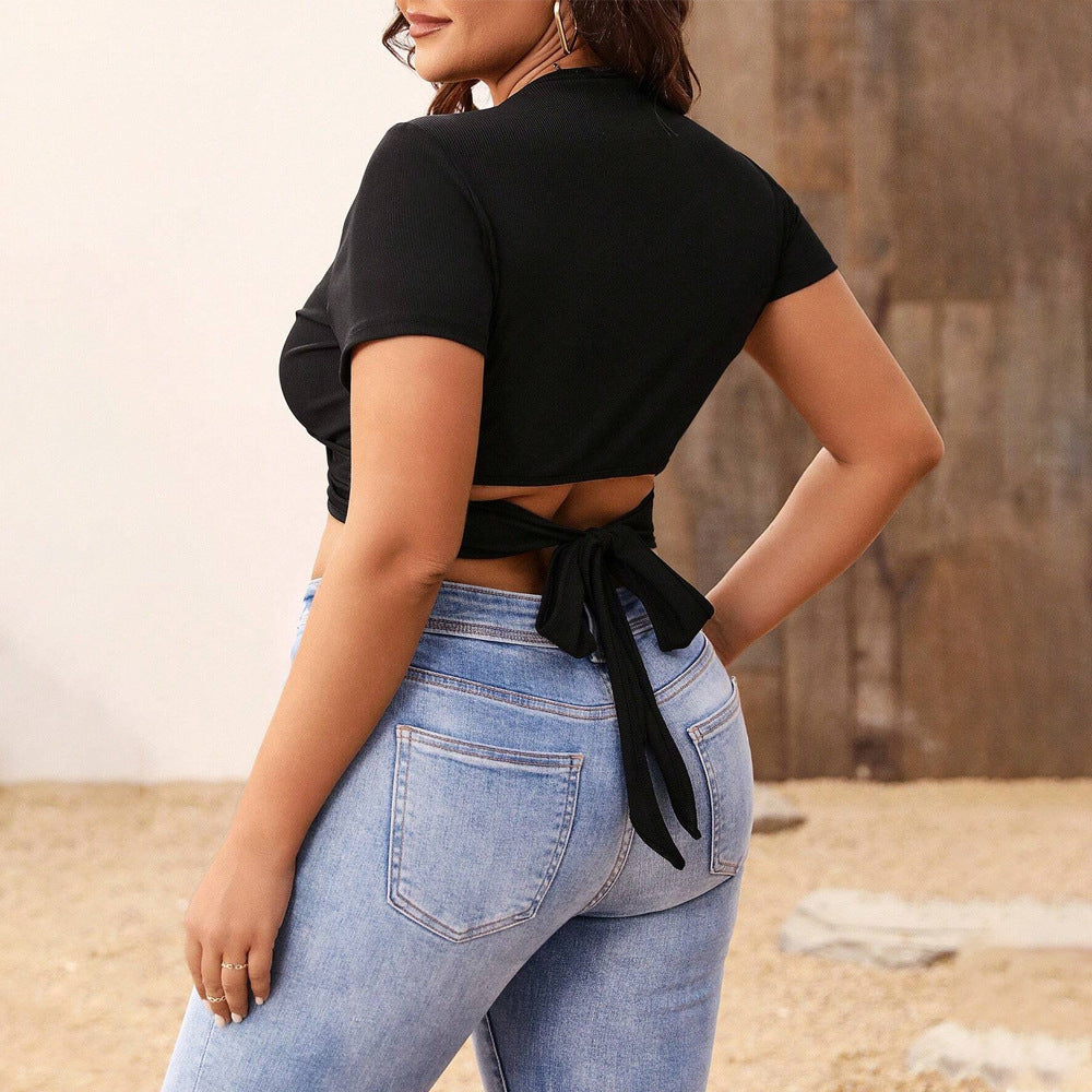 Plus Size Tied Crop Top - Brinxx Couture