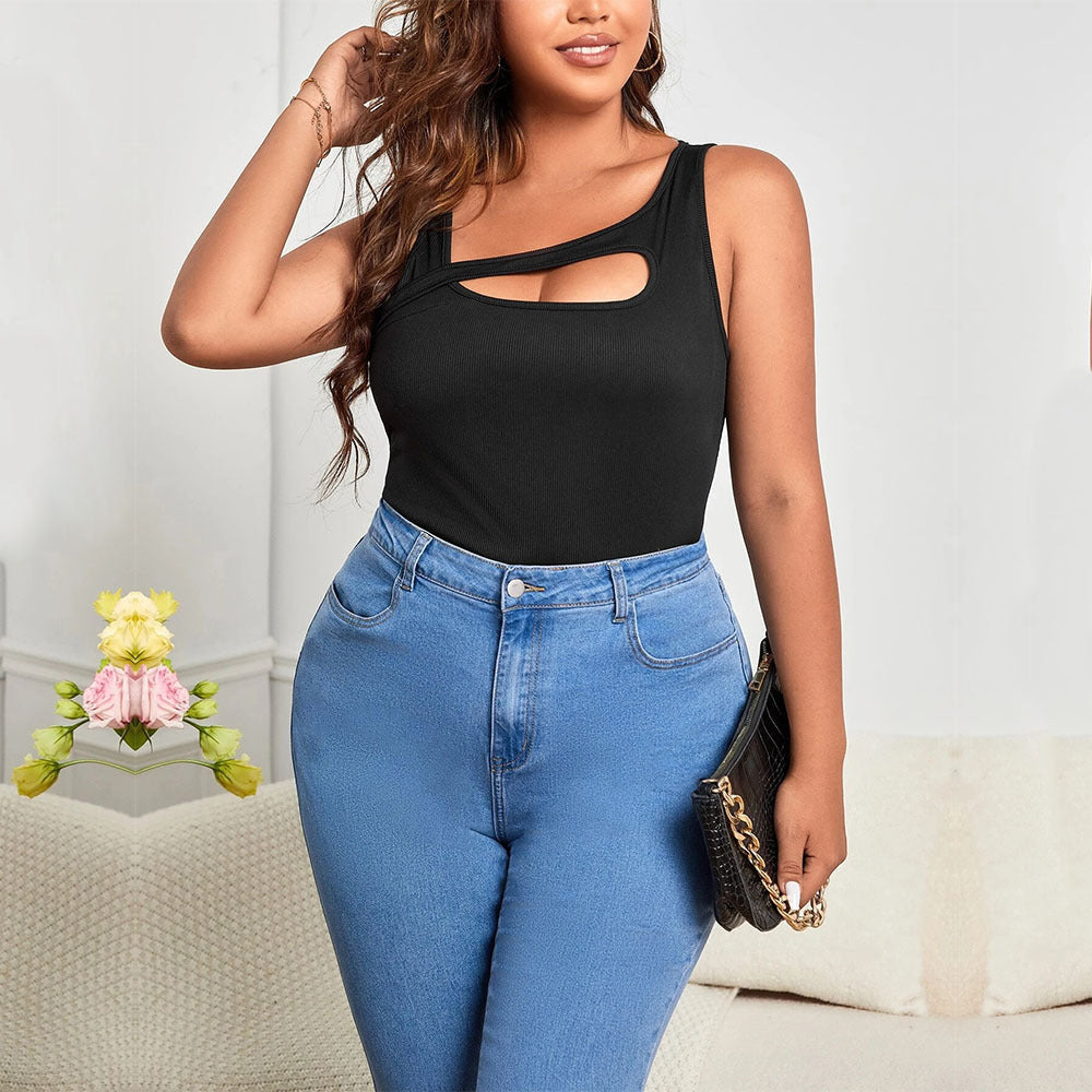 Plus Size Women Clothes Asymmetric Shoulder Top - Brinxx Couture