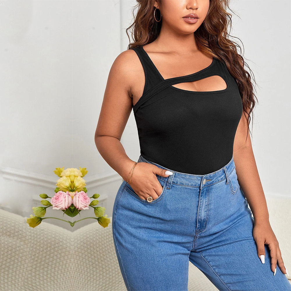 Plus Size Women Clothes Asymmetric Shoulder Top - Brinxx Couture