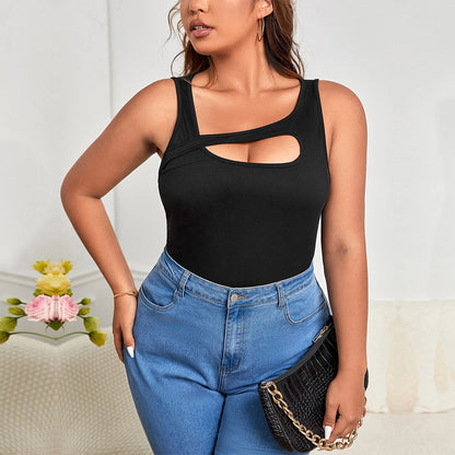 Plus Size Women Clothes Asymmetric Shoulder Top - Brinxx Couture