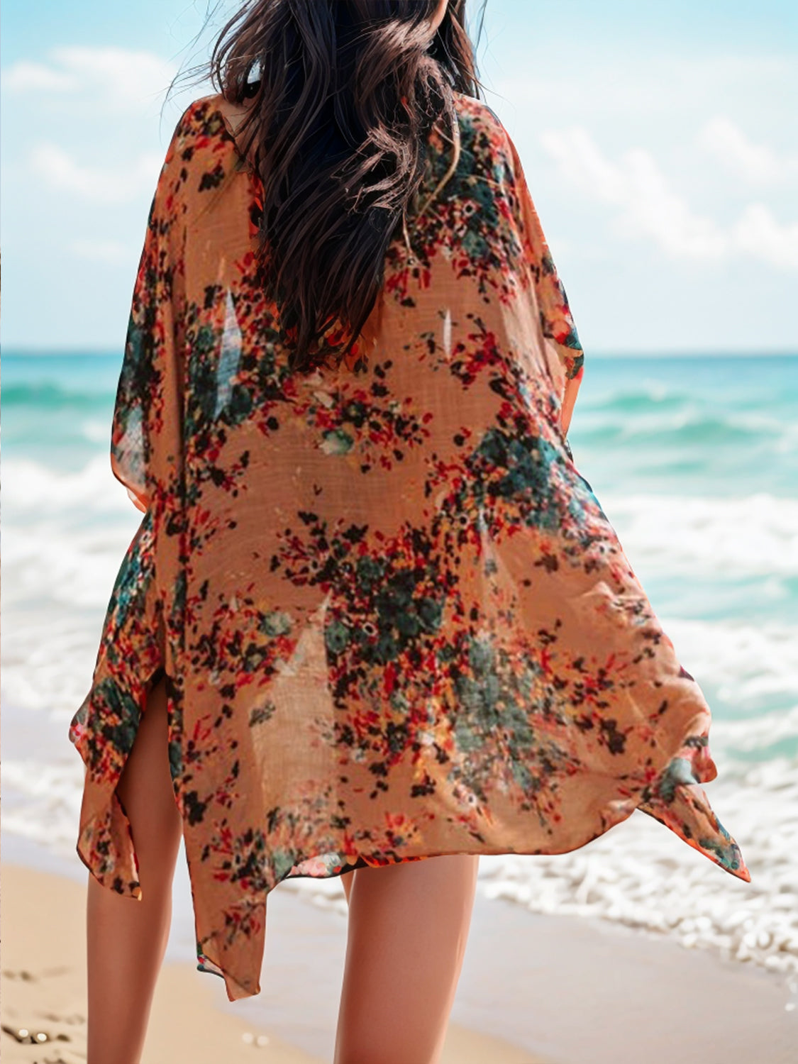 Printed Open Front Cover-Up - Brinxx Couture